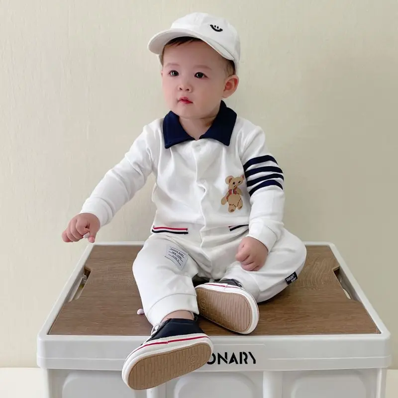 Boys POLO Collar Onesie Baby Long-sleeved Romper Newborn Infant 1 Year Old Birthday 100 Days Birthday Clothing 0-3 Years