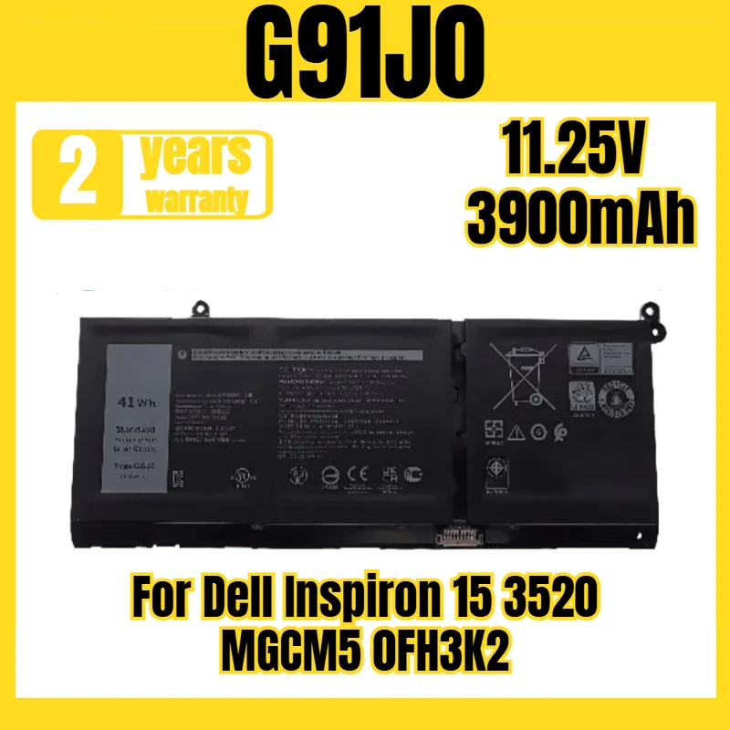 

Аккумулятор G91J0 для ноутбука Dell Inspiron 15 3520 MGCM5 0FH3K2, новый, большой емкости, 11.25В 3900мАч