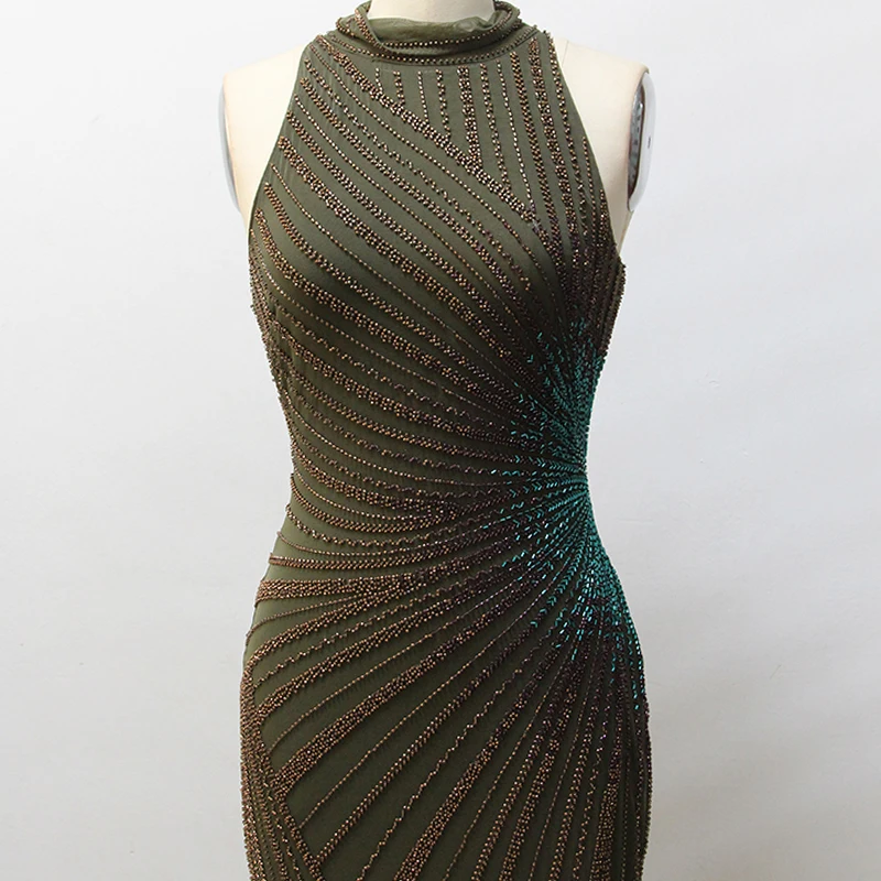 우아한 홀터넥 머메이드 헴 스팽글 프롬 드레스 그린 정장 이브닝 웨딩 게스트 가운, 디너 파티 드레스용
