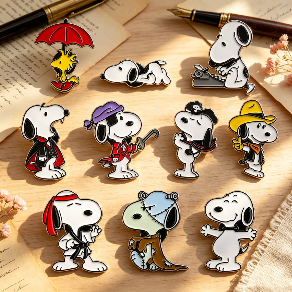10 Pc Strange Attire Characters Brooch Cute White Beagle ​Enamel Pin Metal Badge Jewelry Backpack Clothing Accessories Gift