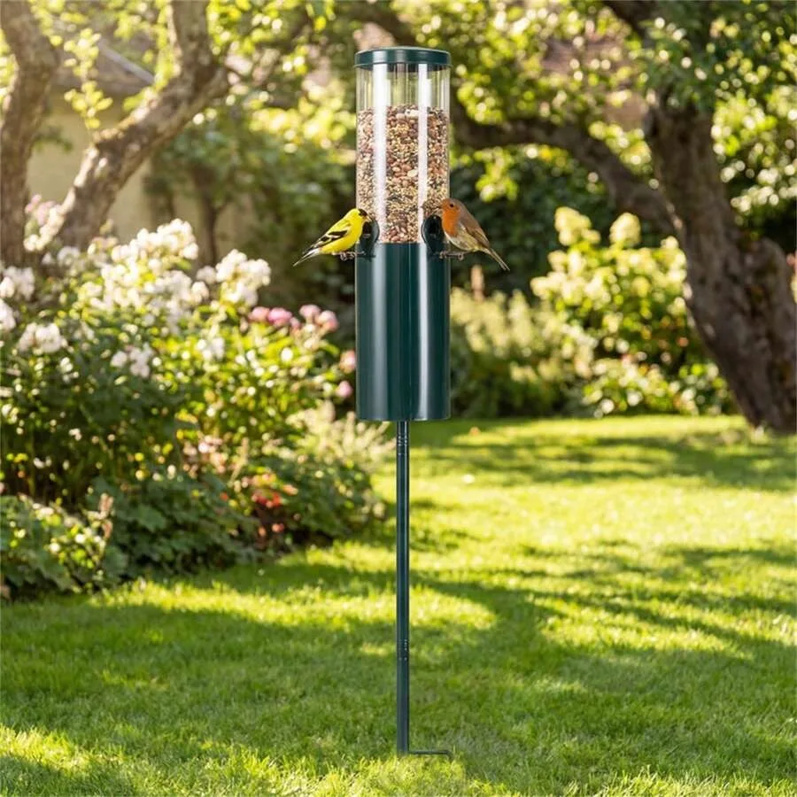 

Standing Bird Feeder Squirrel-Proof, 4 Feeding Ports With Perches Heavy-Duty Metal and PC Construction