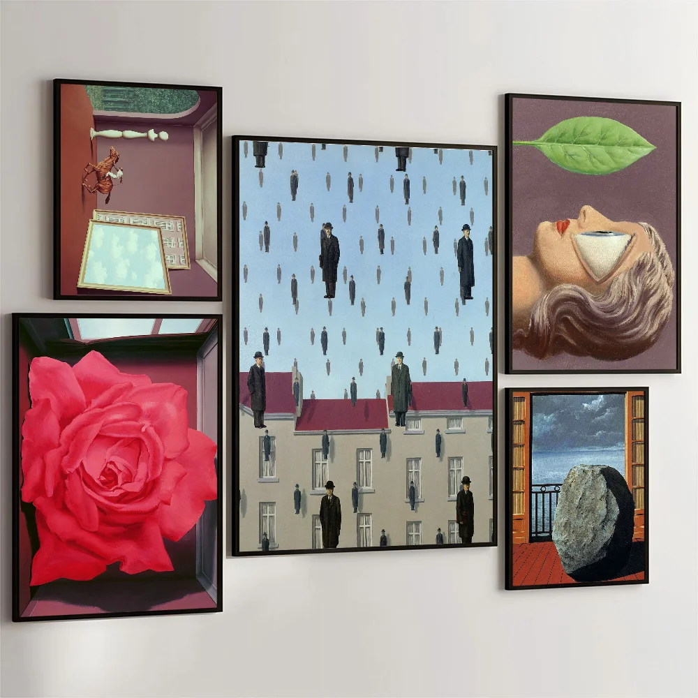 1PC Rene Magritte Canvas Poster Movie Sticky Posters Retro Kraft Paper Sticker DIY Room Bar Cafe Aesthetic Art Wall Painting