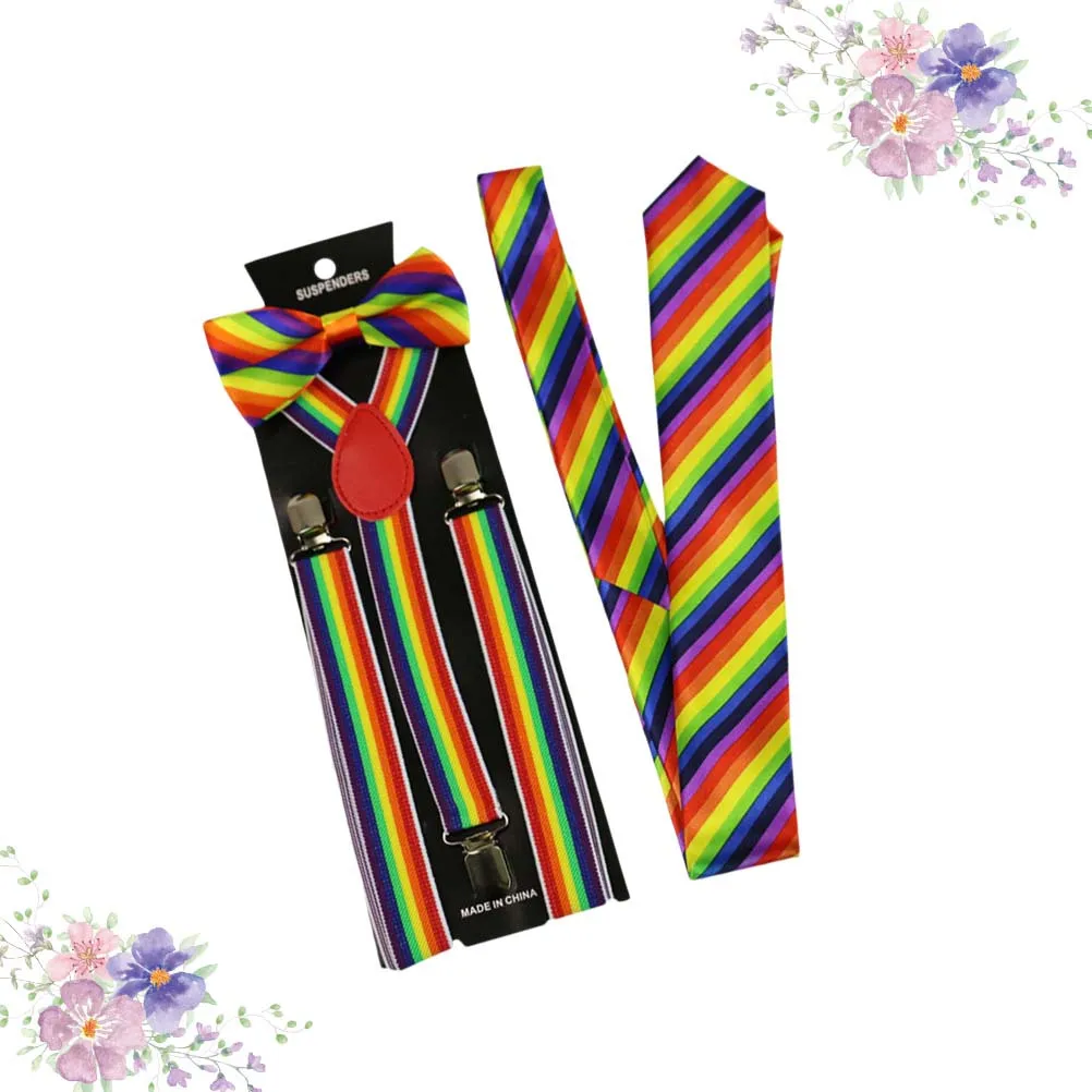 

3pcs Stripe Suspenders For Men Women Adjustable Elastic Colorful Rainbow Braces Costume Accessory