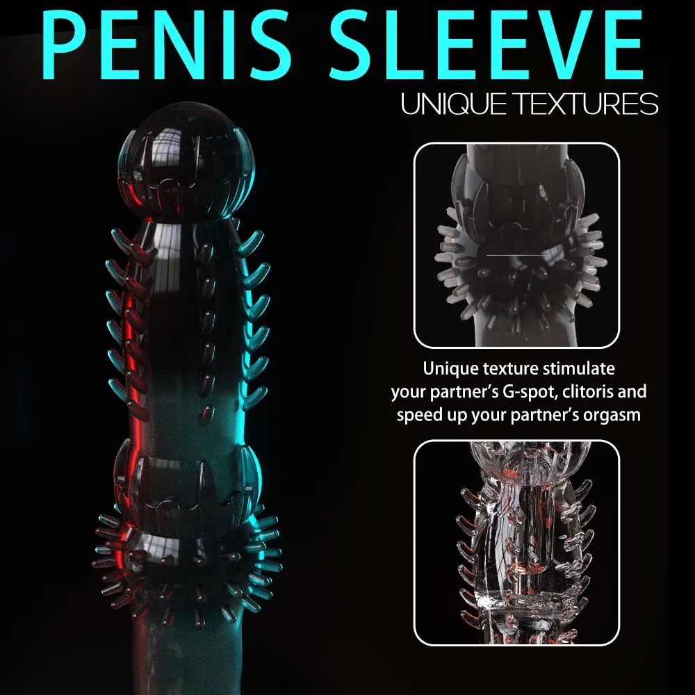 Reusable Penis Extender Cock Rings Delay Ejaculation Penis Condoms Dick Sleeve TPE Glans Cover Enlargement Sex Toys For Men