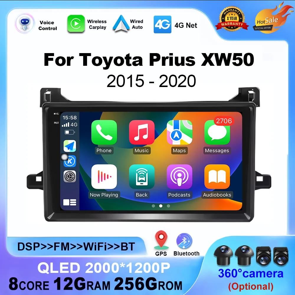 

Android Auto Wireless Carplay для Toyota Prius XW50 2015 2016 2017 2018 2019 2020 9 '' Автомобильный радиоприемник Мультимедийный плеер Стерео 4G GPS