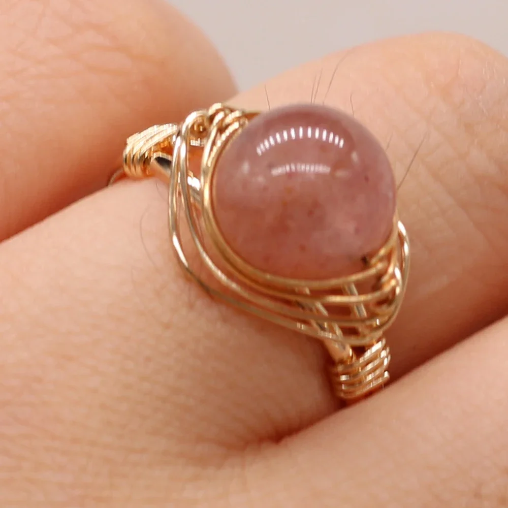 Natural Gems Stone Fashion Wire Wrapped Rings Reiki Healing Amethyst Agate Jade Tiger Eye Stone Resizable Ring Wedding Jewelry