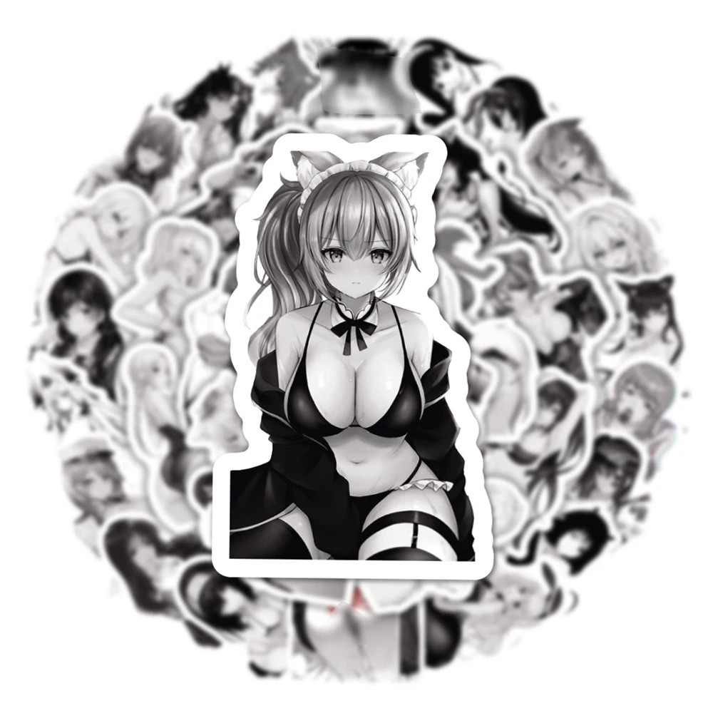 10/30/50 sztuk Anime seksowna dziewczyna Hentai naklejki czarny biały Graffiti naklejki DIY walizka telefon Laptop samochód Waifu naklejki zabawki