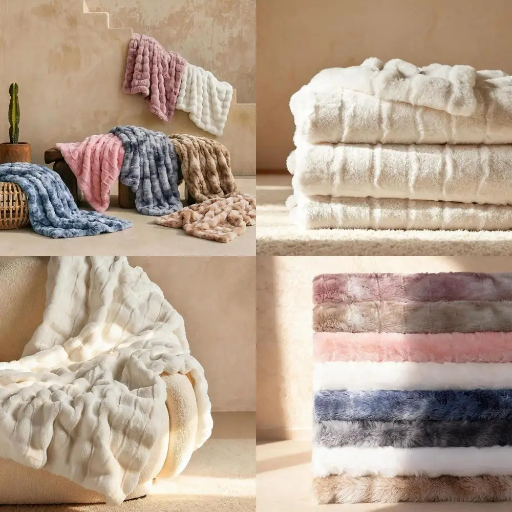 

Элегантный плед с бархатной основой и эффектом кроличьего меха, 50 x 60, ультрамягкий, плюшевый, жемчужно-белый