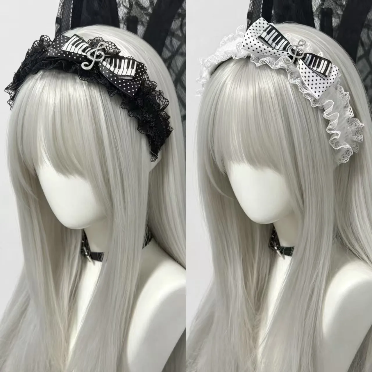 Piano Keys Lolita Lace Bow Headband Gothic He...