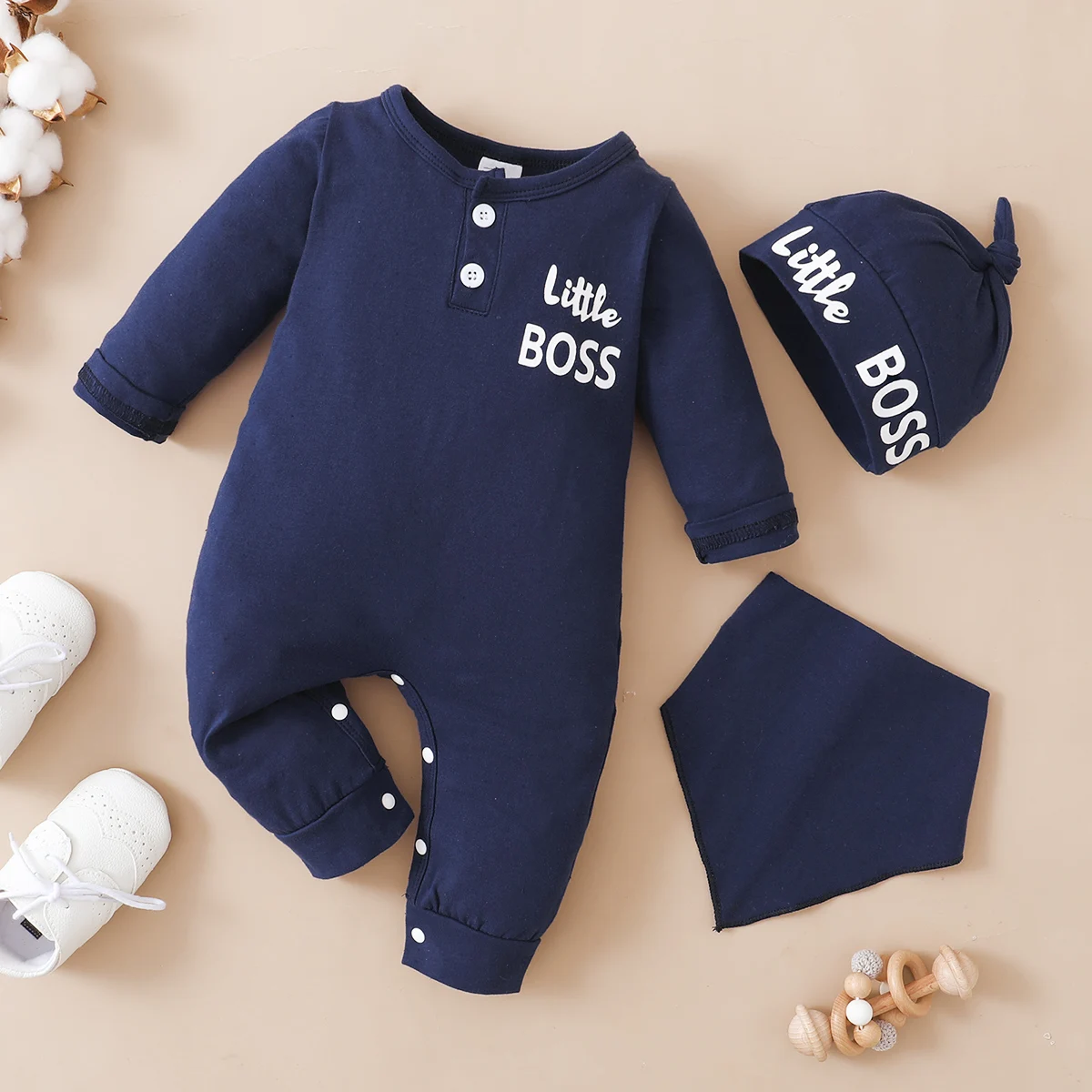 0-12 Months Toddler Baby Boy 2PCS Clothing Toddler Baby Romper Long Sleeves Boy Print Jumpsuit with Hat Fashion Cute Daily Wear