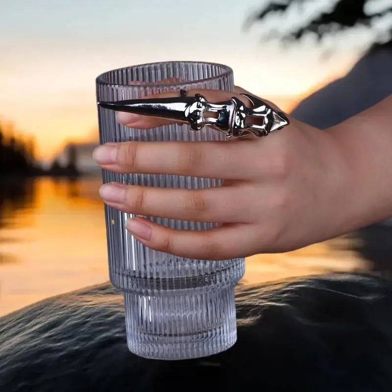 Cincin Tulang Jari Telunjuk Eksoskeleton Punk Metal, Cincin Ujung Jari Mesin Rock Gothic, Cincin Jari Panjang, Perhiasan Hadiah