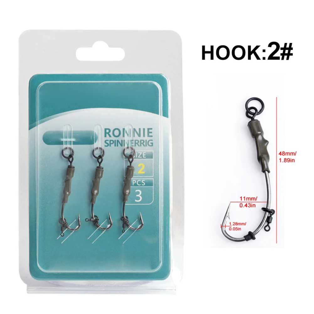 3PCS Carp Fishing Accessories Ronnie Rig Carp Fishing Hair Ronnie Rig Hook Stops Beads Connector Curve Shank Fishing Hook