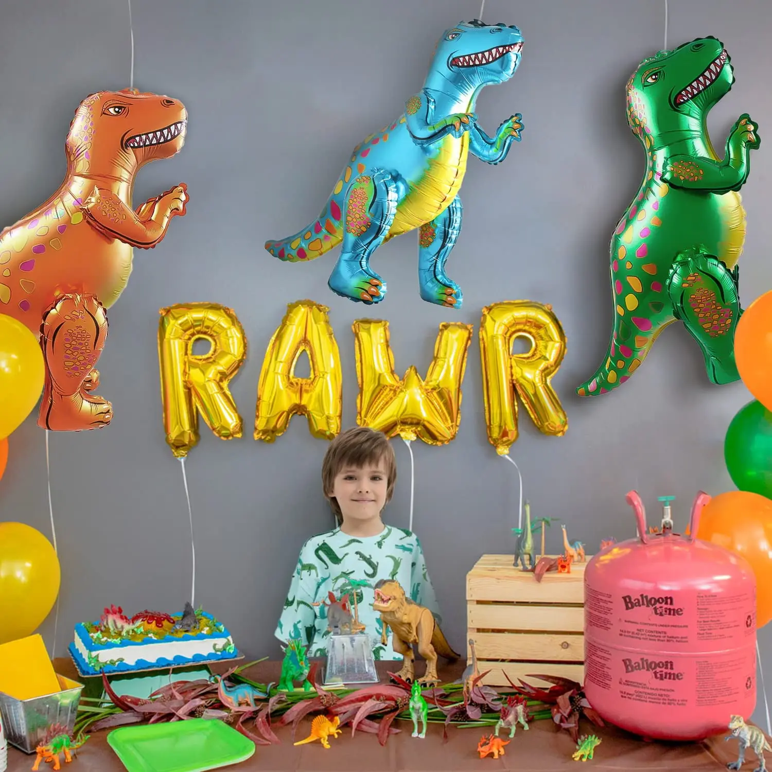 3 Stück 25-Zoll 3D Tyrannosaurus Rex Aluminiumfolienballons Dinosaurier-Dschungel-Thema Geburtstagsgeschenk Einkaufszentrum-Dekoration Ballons – Detail 5