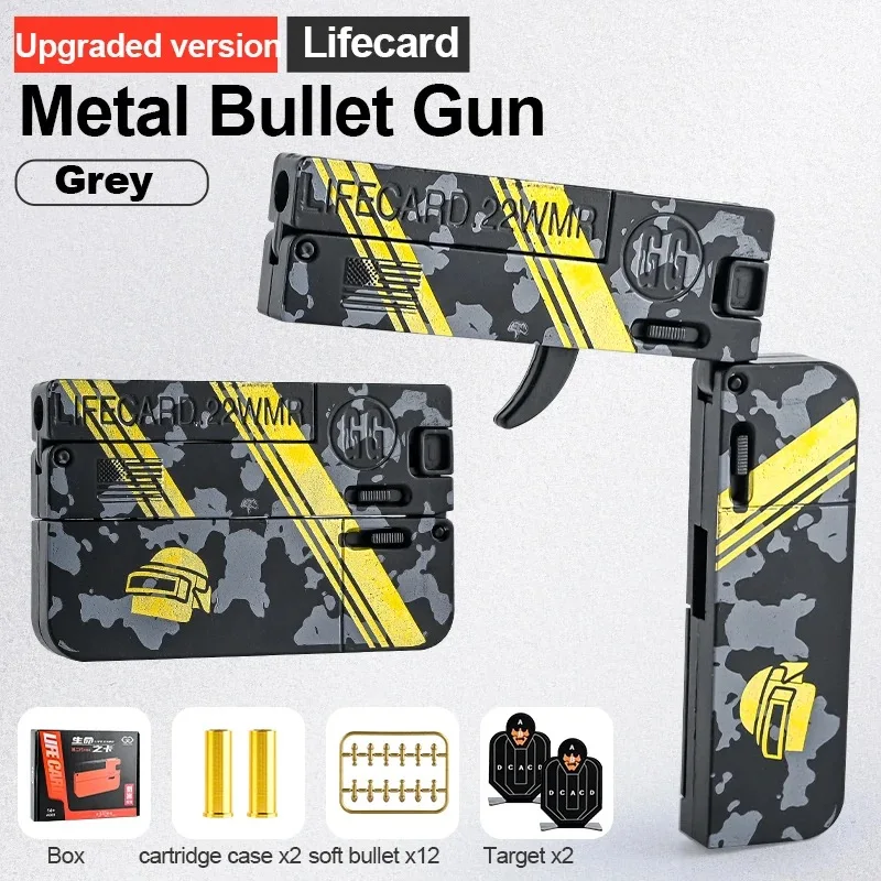 2024 Upgraded Lifecard Alloy Folding Gun Toy Soft Bullet Explosive Shooting model pistol for adults, kids, boys holiday gifts