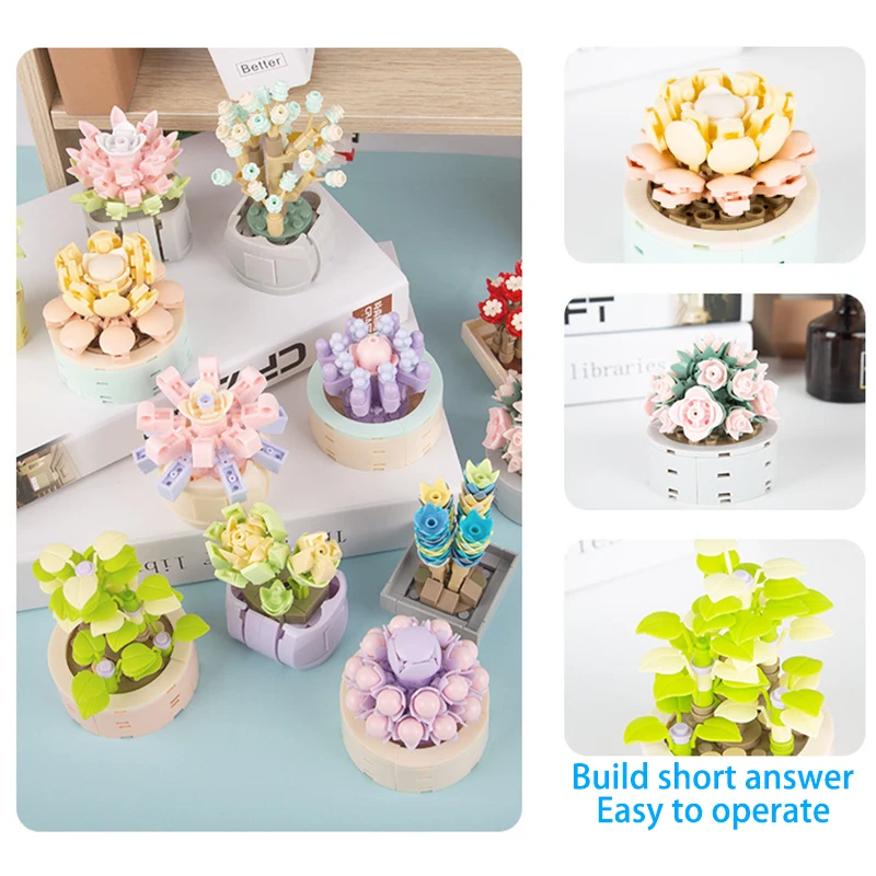 

DIY Potted Plants Succulents Cactus Gypsophila Bonsai Tree Gardens Romantic Building Blocks Model Bricks Kids Sets Kits Toys