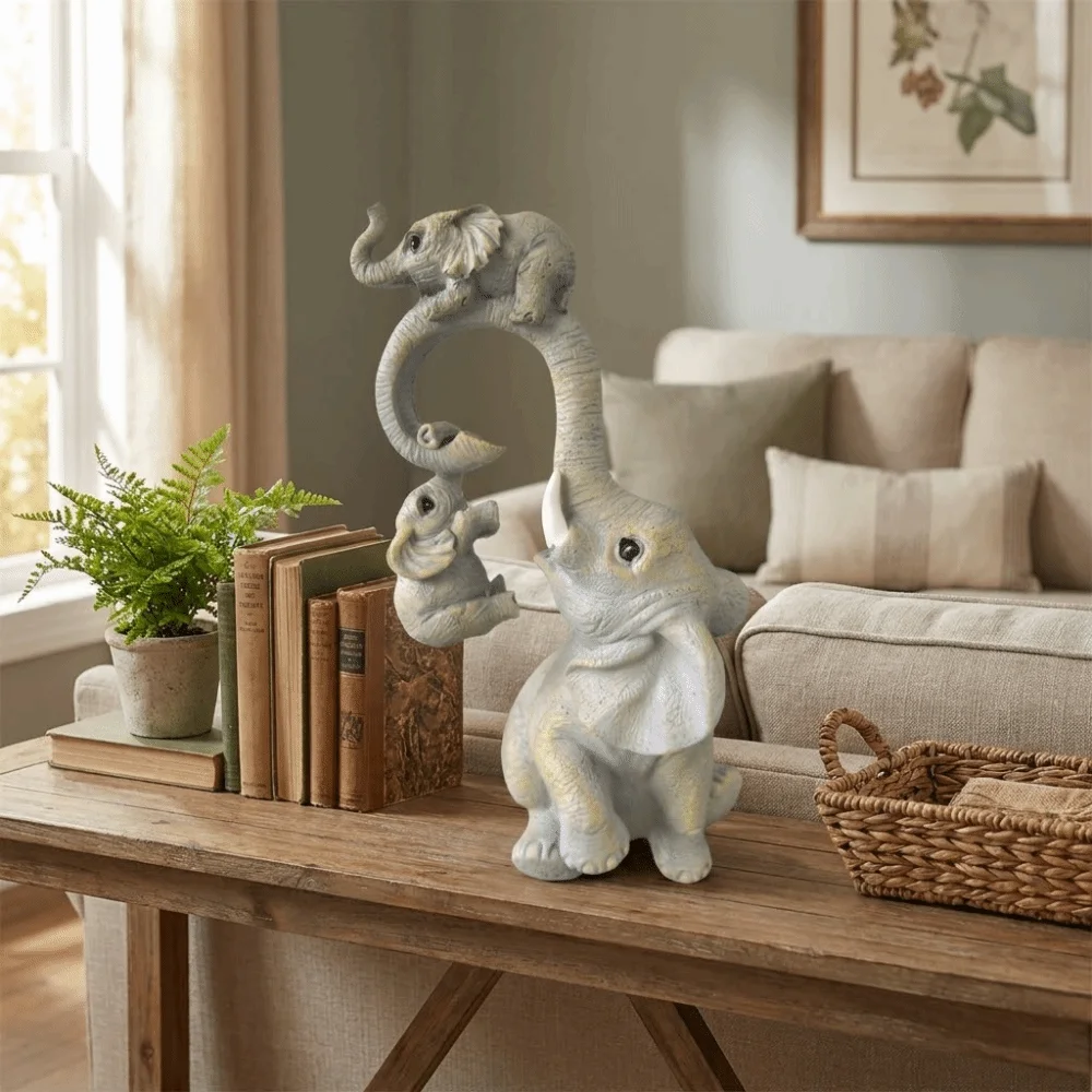 

3PCS Resin Elephant Ornaments Cartoon Funny Potted Plant Hanging Crafts Cute Mother and Child Elephant Statue Home Decoration