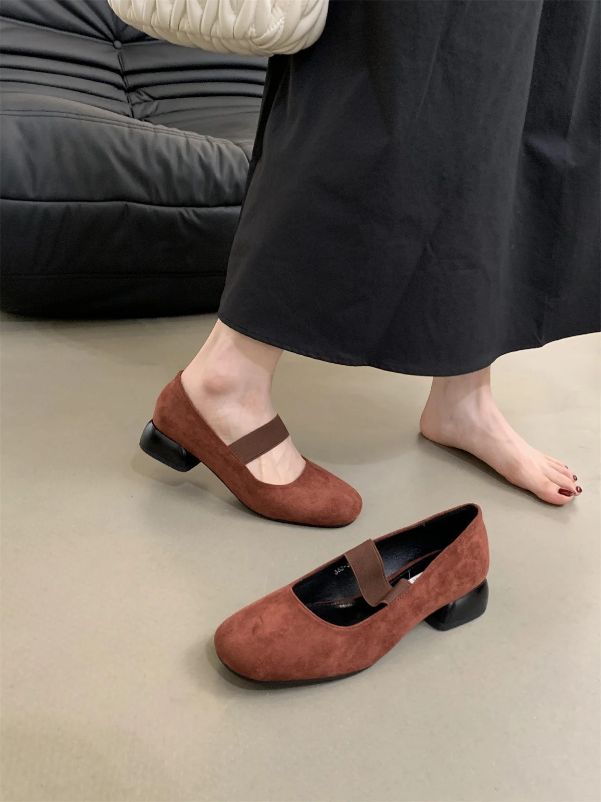 Women's Knitting Square Head Flat Shoes Comfortable Anti slip Casual Bean Causal Shoes 2024 New Daily Driving Loafers Female