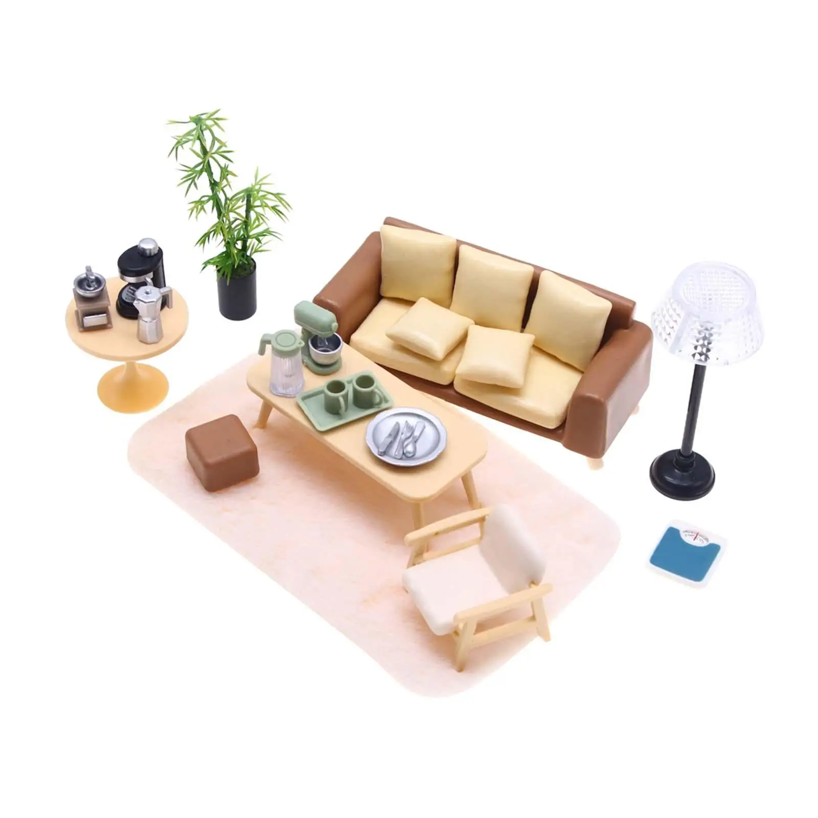 

Dollhouse Furniture Set Dolls House Playset Miniature Table Chair Floor Lamp
