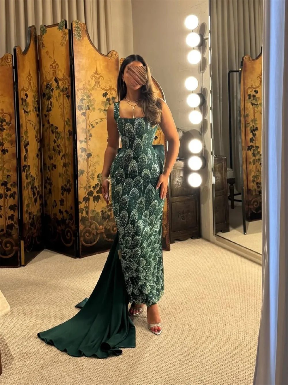 Contessa Dubai Customized Mermaid Prom Dress With Shiny Sequins Square Collar Vestidos de noche Ankle-Length Formal Evening 2025 image 3