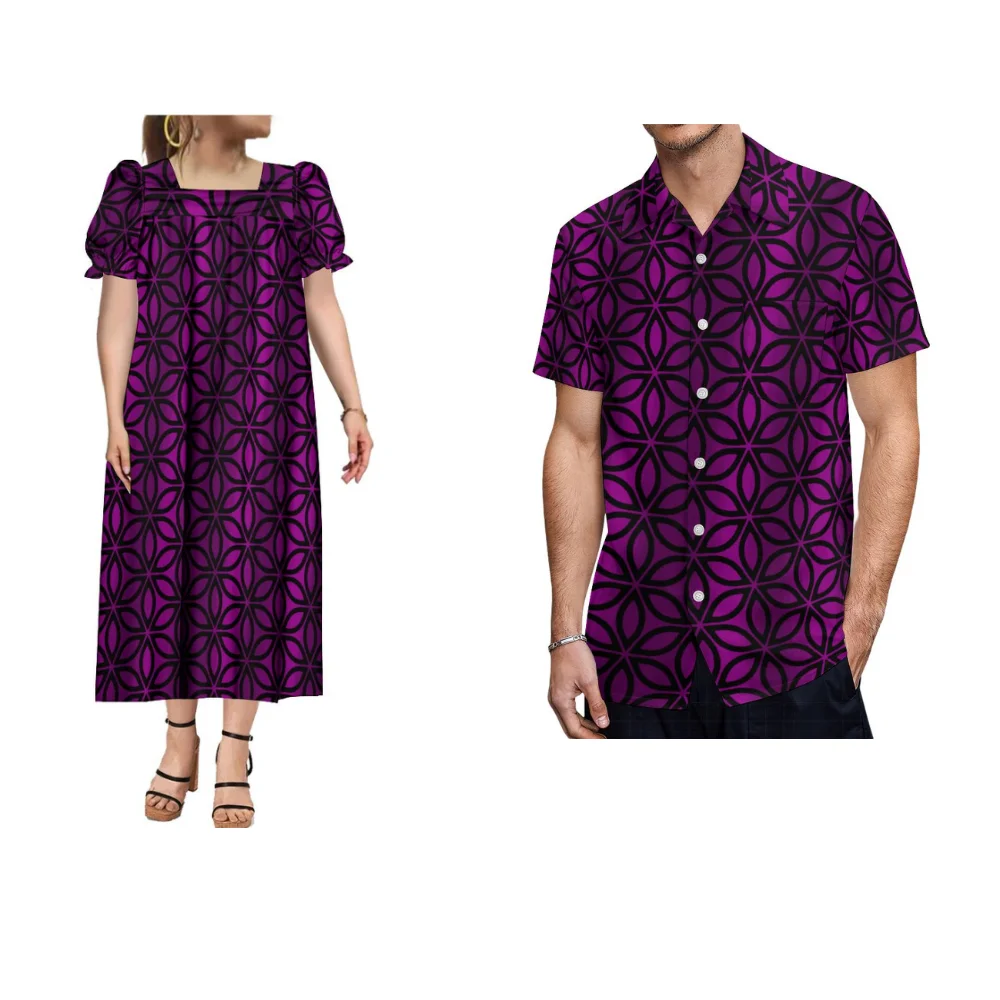 

Женское платье, мужская рубашка, винтажная полинезийская одежда для пар, этнический стиль, принт на заказ, качественная ткань для больших мужчин