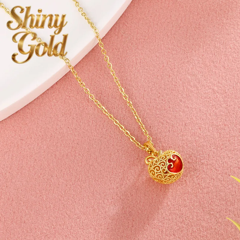 

Роскошное женское ожерелье ShinyGold из чистого золота 9999 пробы с изысканным ажурным кулоном в форме яблока