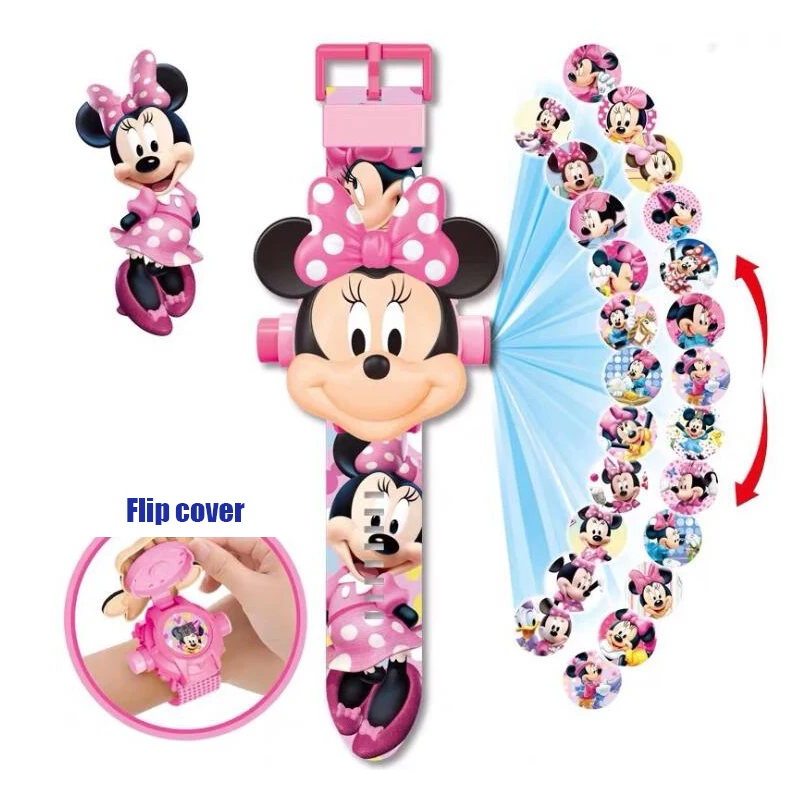 Disney Frozen Mickey Minnie 24 Figure Children\'s Cartoon Projection Electronic Watch Snow Princess Boys Girls birthday Gifts toy