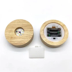 Supporto per espositore per lampada da notte a LED in legno chiaro alimentato a batteria da 8 cm 10 cm con base circolare per ornamenti artistici in resina con sfera di cristallo 3D