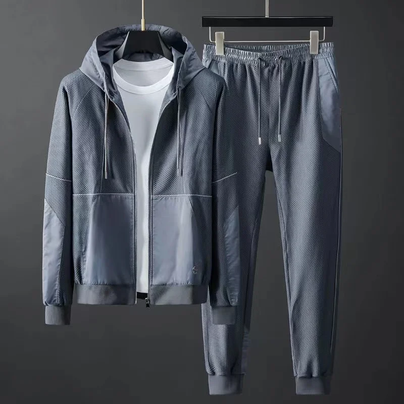 

Men Tracksuit Zipper Hooded Jacket and Sweatpants 2 Pieces Set Spring Autumn Fashion Casual Breathable Quick Dry Male Sportswear