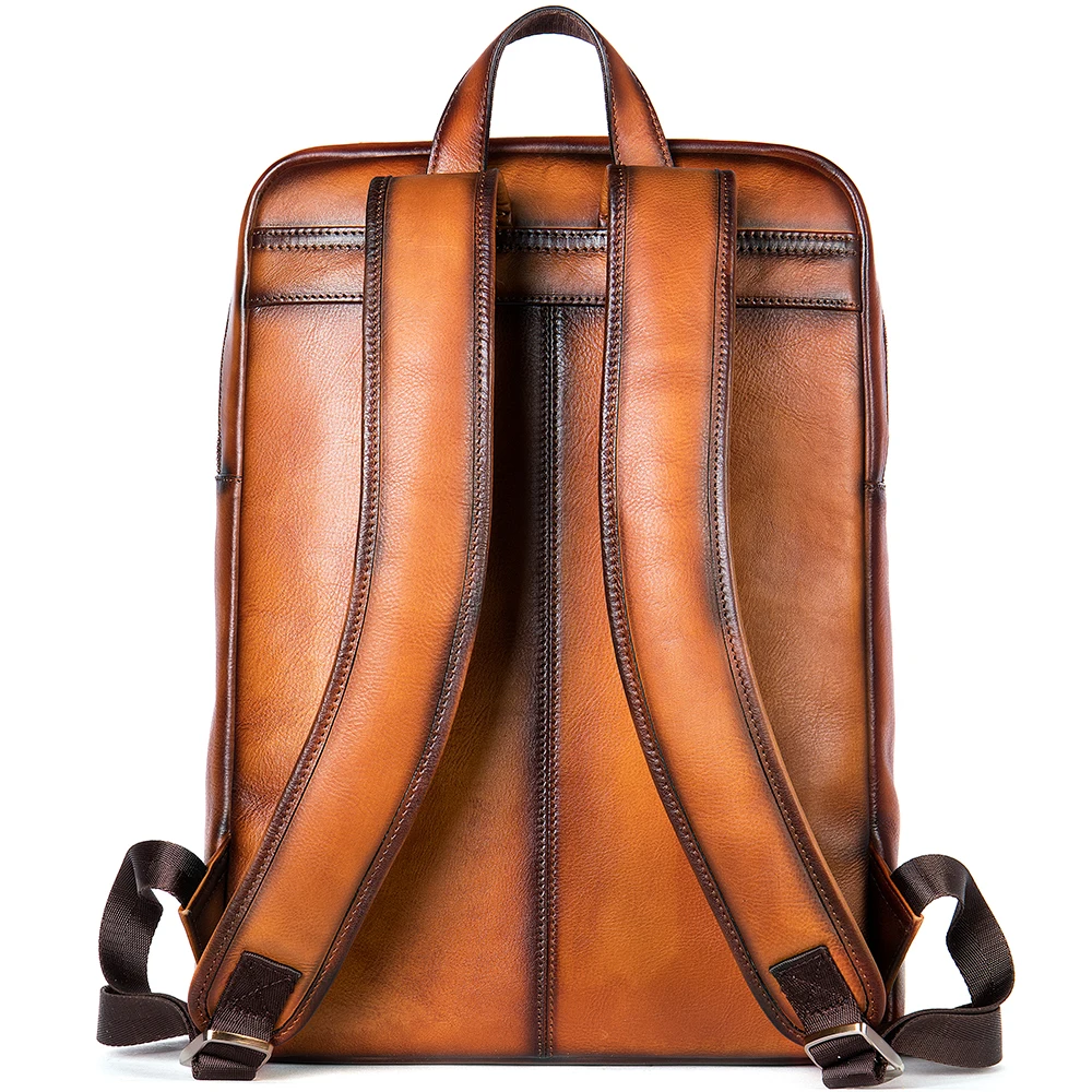 WESTAL Genuine Leather Brown Men's Backpack 14 Inch Laptop Bag Fashion Casual Schoolbag Daypack Rucksack Travel Bag Sports 2247