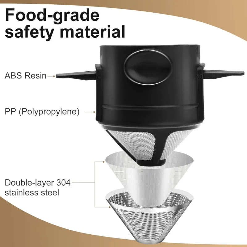 

Household stainless steel hand flushing funnel, reusable pouring coffee filter, easy to clean, portable and foldable