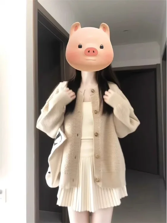 

Retro Japanese Sle Lazy School Wind Light Beige Knitted Open Cardigan Women's Soft Outerwear Autumn Loose Sweater Jaet