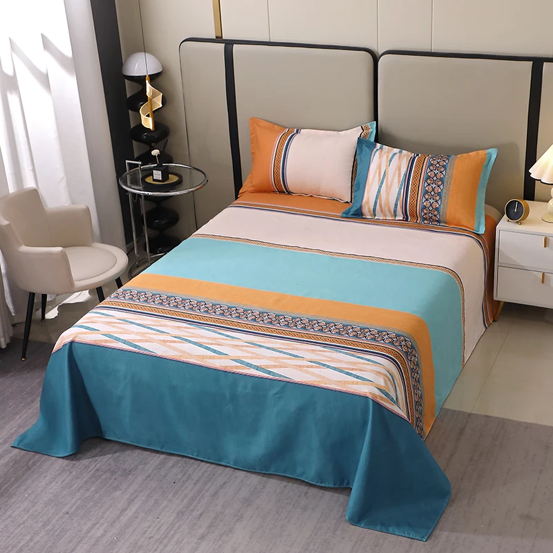 Simple Style Geometric Pattern Bed Sheet Set 3Pcs Skin-friendly Breathable Thickened Bedsheets Pillowcases Queen Bedding Set