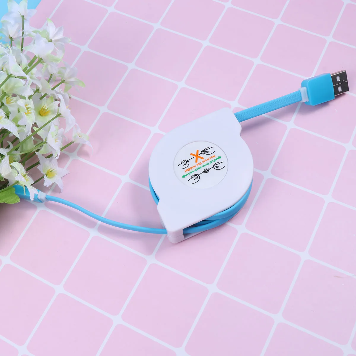 

2M Retractable Usb Charging Cable Fast Data Sync Cord Portable For Phones Blue Home Office Travel Use Cord