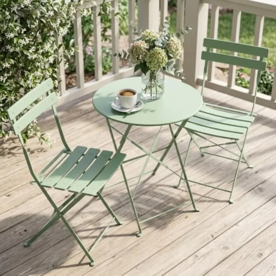 3-Piece Patio Bistro Set for Balcony Garden Porch: Folding Outdoor Table and Chairs with Sturdy Steel Frame, Black Finish, No A