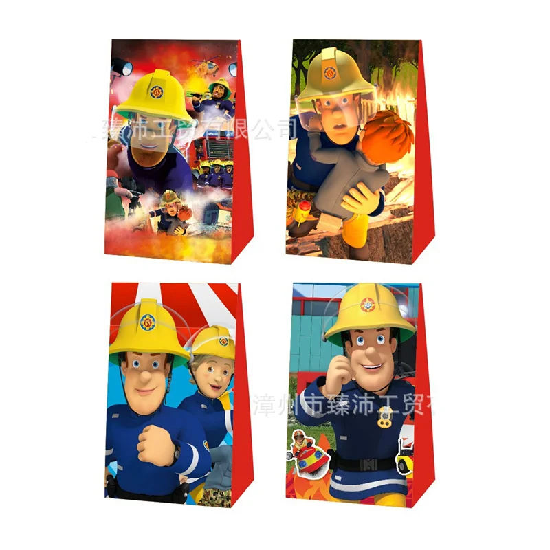 12pcs Fireman Sam Candy Bags Popcorn Bag Gift Bag Birthday Party Candy Packing Bags Fireman Fire Theme Party Supplies view 6