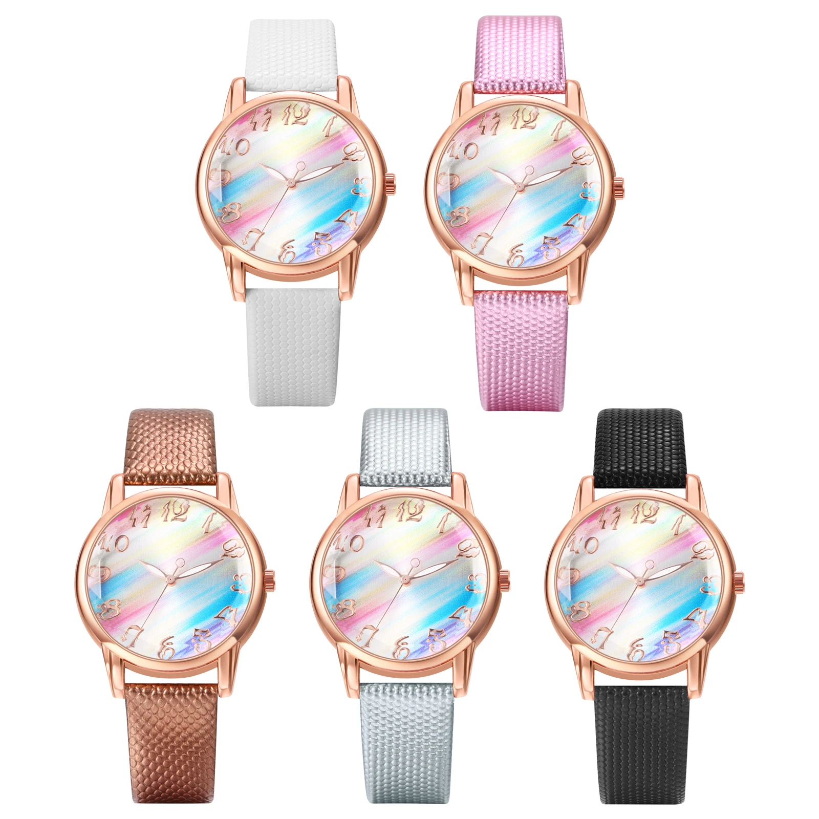 LANCARDO-reloj bohemio colorido para mujer, correa de cuero con esfera de arcoíris, reloj de cuarzo de Color sirena, reloj exquisito de moda