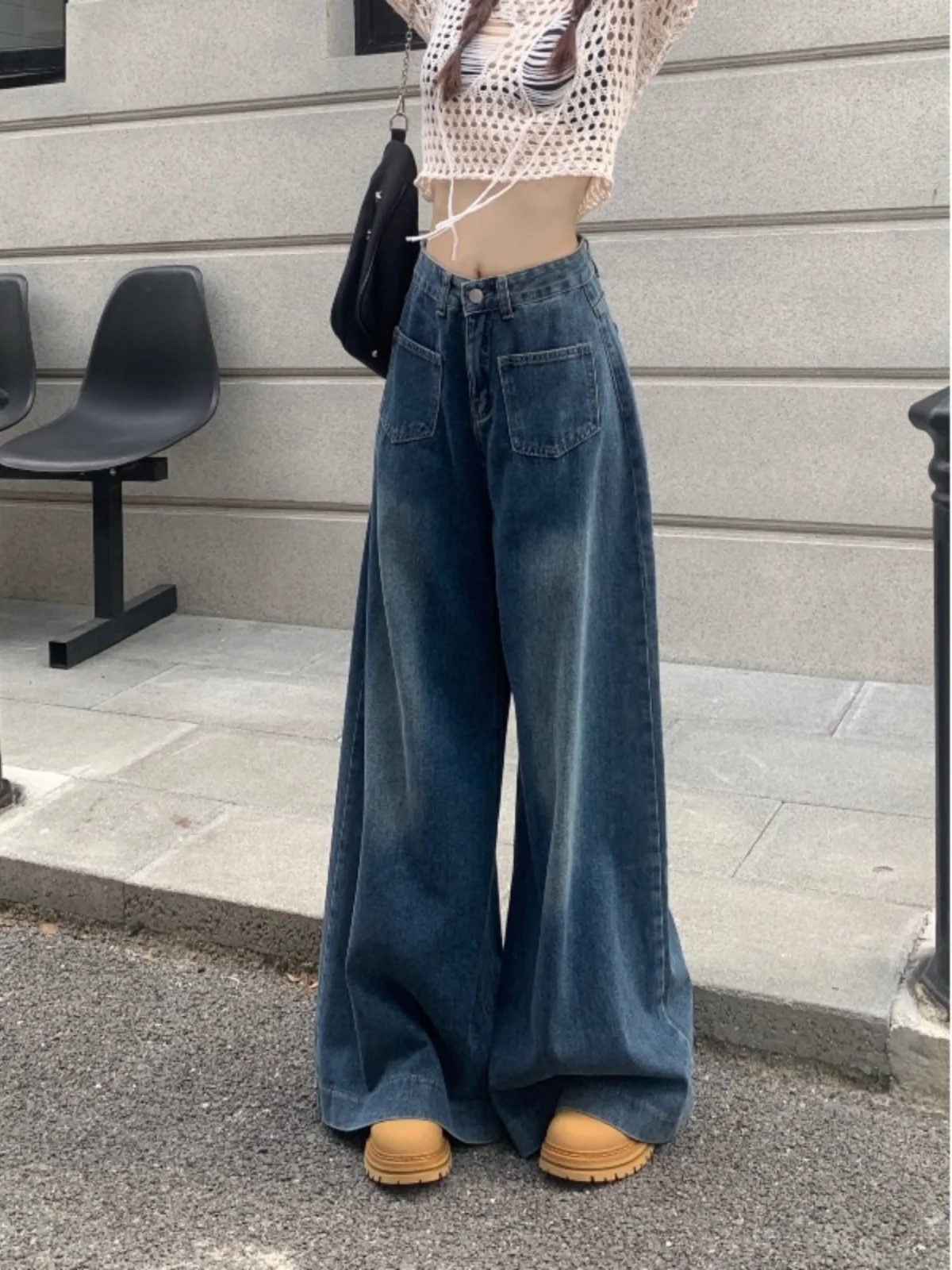 

Retro plus Size High Waist Wide Leg Denim Jeans Women's Spring 2026 New Spicy Loose Slimming Pants Long Pants Button Closure