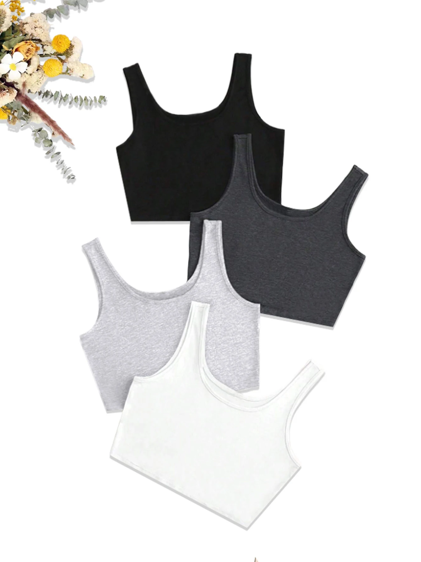 Ladies' fashion casual solid color square-neck four-piece set