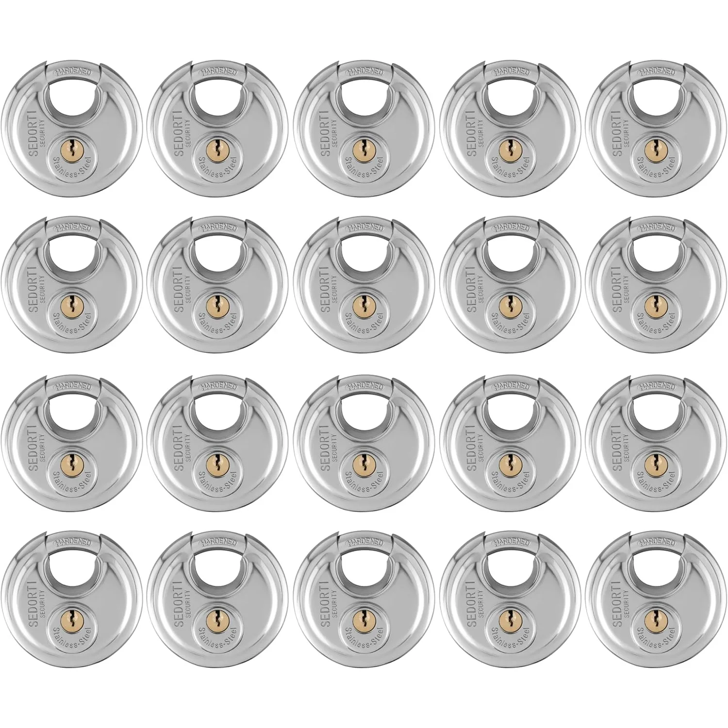 

20-Pack Discus Padlocks Keyed Alike, 2-34 inch Wide, Stainls Steel 304 Round Lock, Waterproof and Rustproof Storage Lock