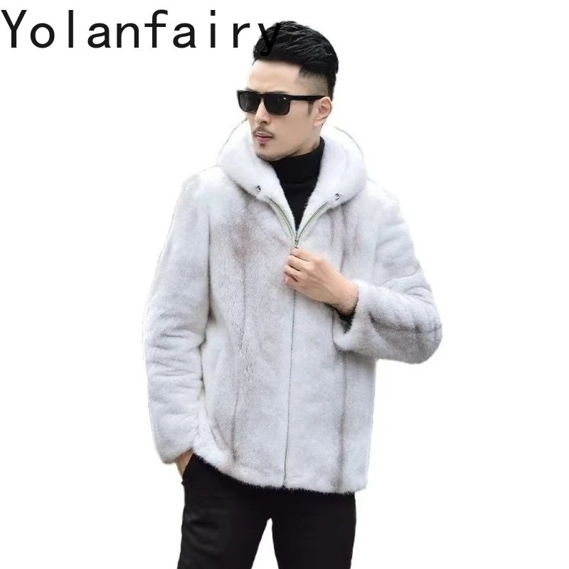 

YOLANFAIRY натуральная норковая шуба с крестом, мужская зимняя роскошная куртка с капюшоном из натурального меха, цельные норковые пальто, мужские Chaquetas Hombre