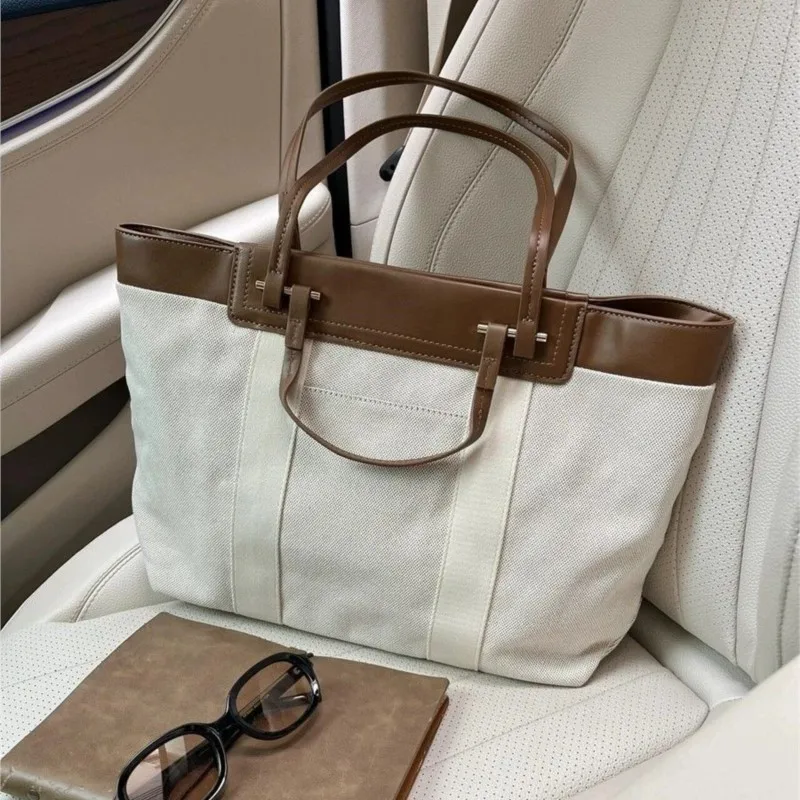 

JIAERDI белая холщовая большая сумка женская лоскутная большая вместительная сумка на плечо женская элитная повседневная пригородная сумка через плечо 2025