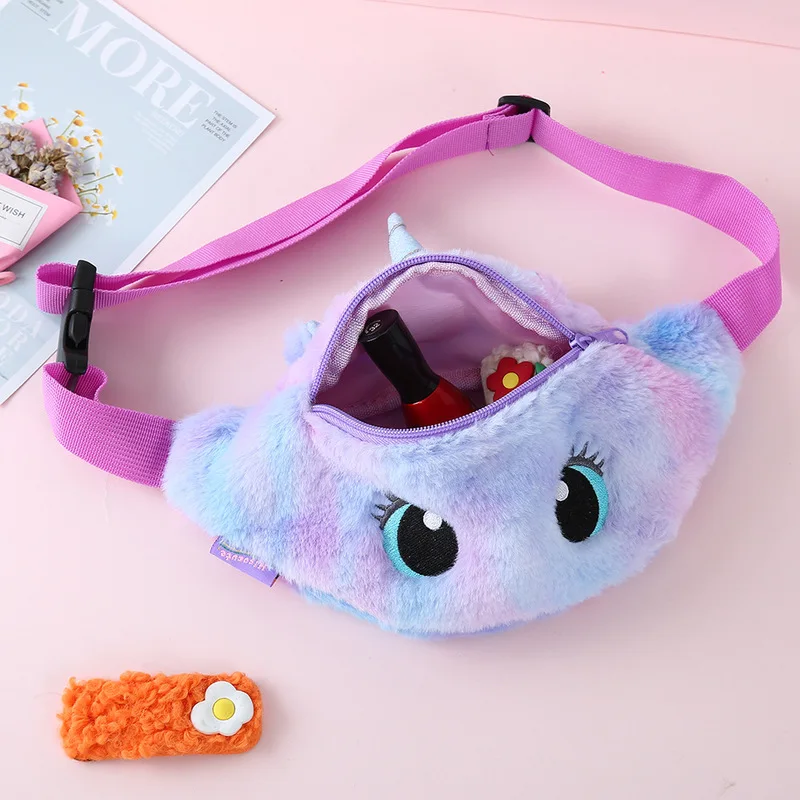 Children's Fanny Pack Cute Unicorn Plush Toys Belt Gradient Color Chest Bag Cartoon Coin Purse Travel Chest Bag Girls Waist Bag