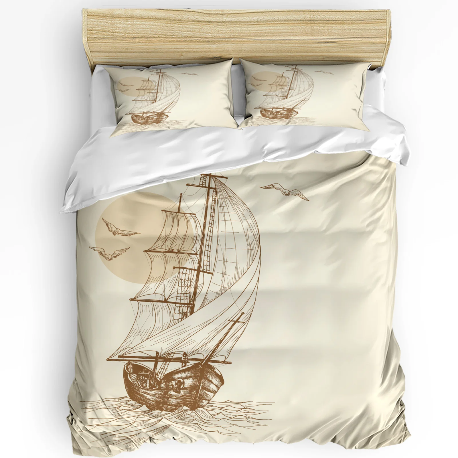 

Vessel Seagull Lines Simple 3pcs Duvet Cover Set with Pillow Case Double Comforter Bedding Set Quilt Cover Couple Bed