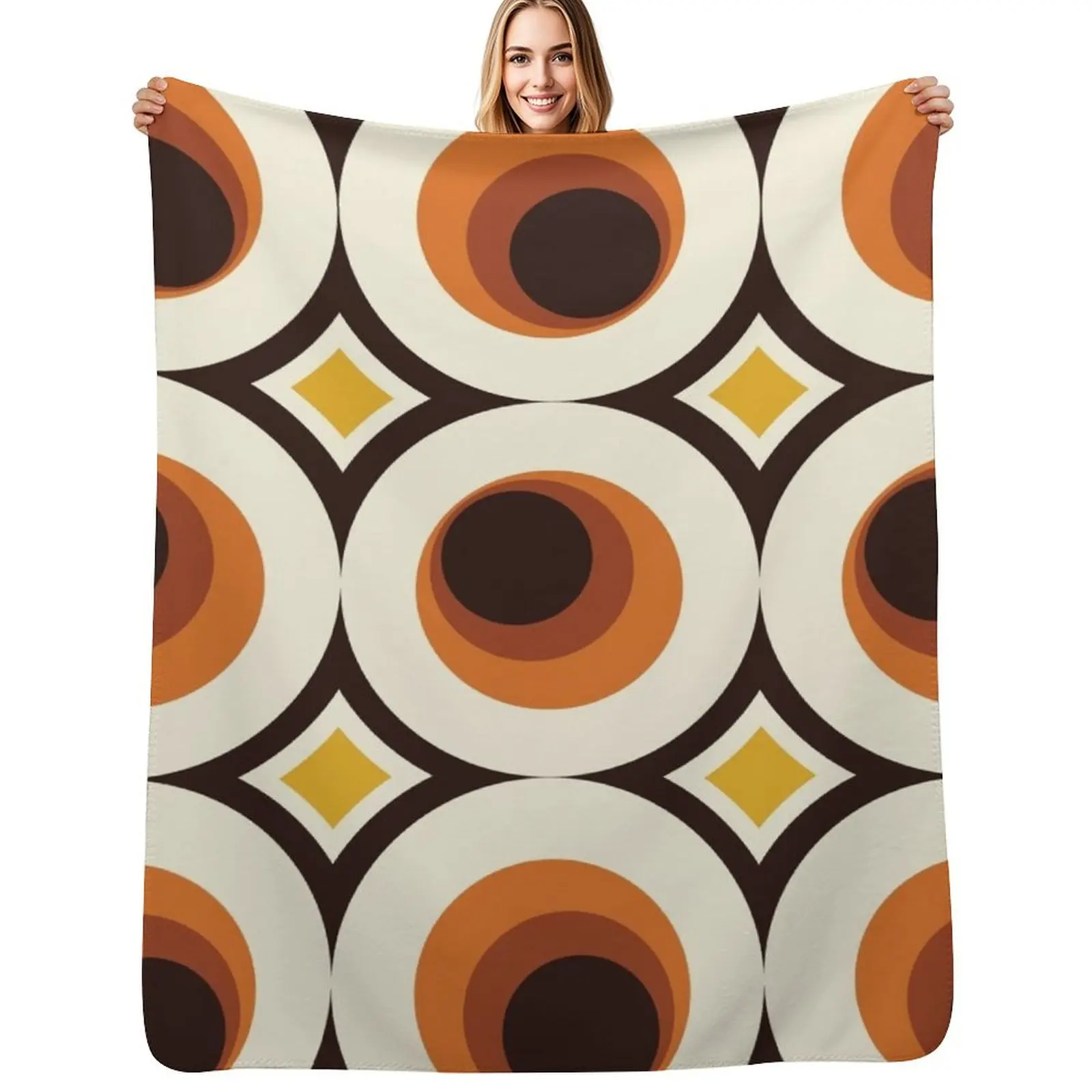 

1970s Orange Mid-Century Modern Circle 1 Throw Blanket Fuzzy Plush Throw Blanket for Sofa Chair