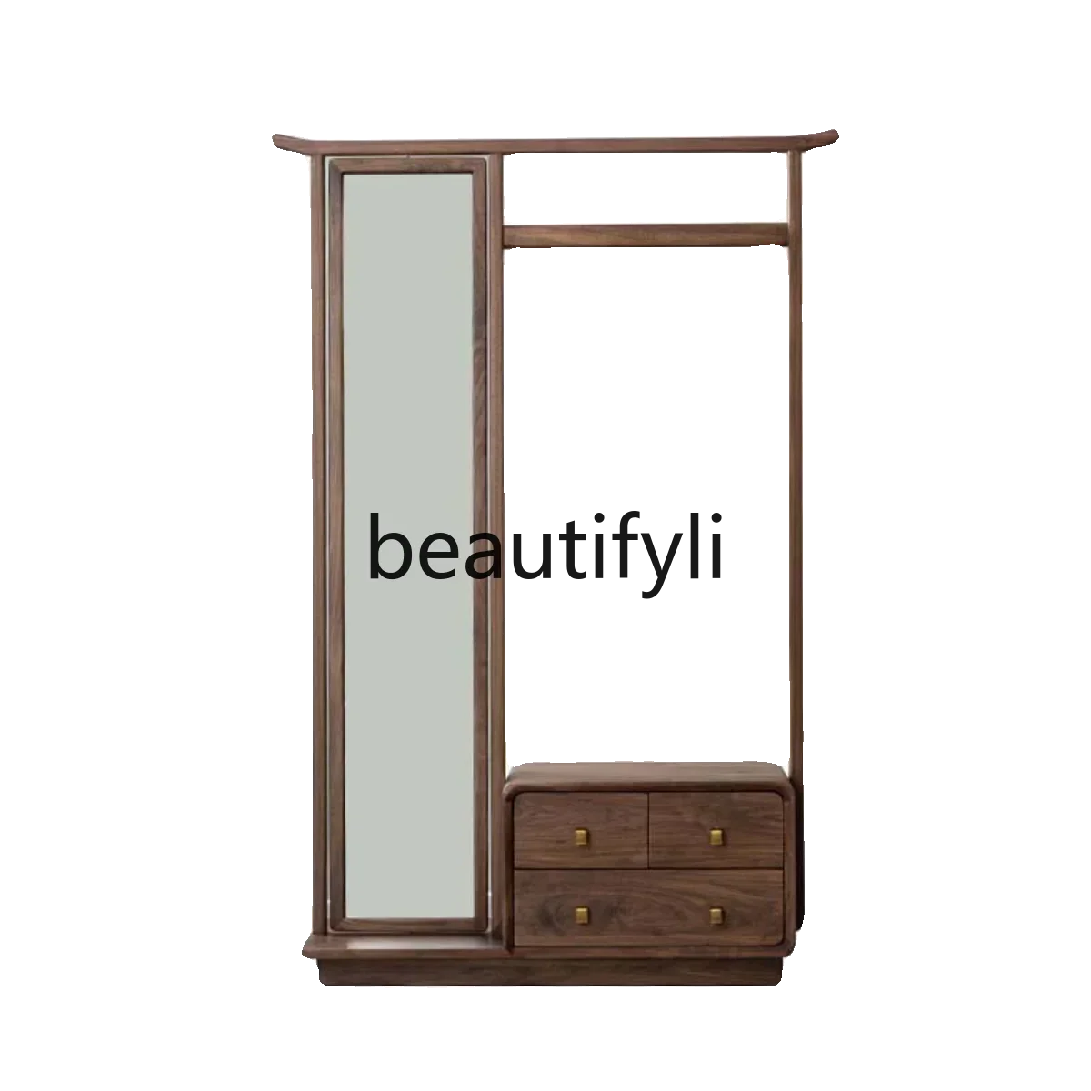 SS ss7486 New Chinese black walnut solid wood coat rack with mirror rotating floor fitting mirror, storage bedroom hanger
