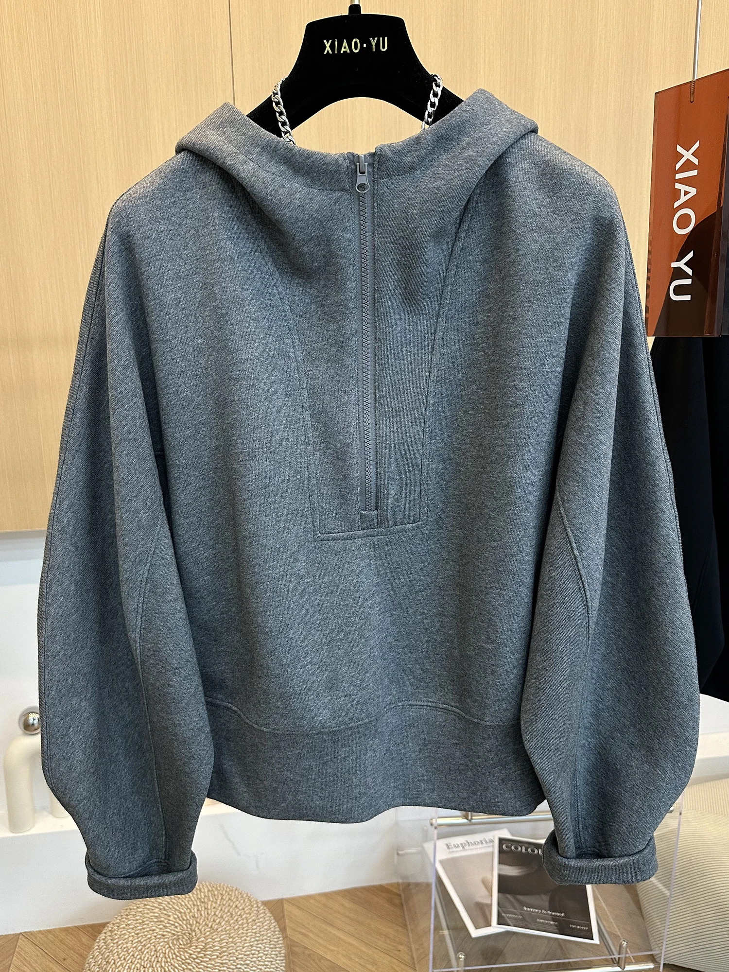 Sudadera Holgada con Capucha y Cierre para Mujer, Estilo Informal y Versátil para Principios de Otoño, Talla Grande Europea