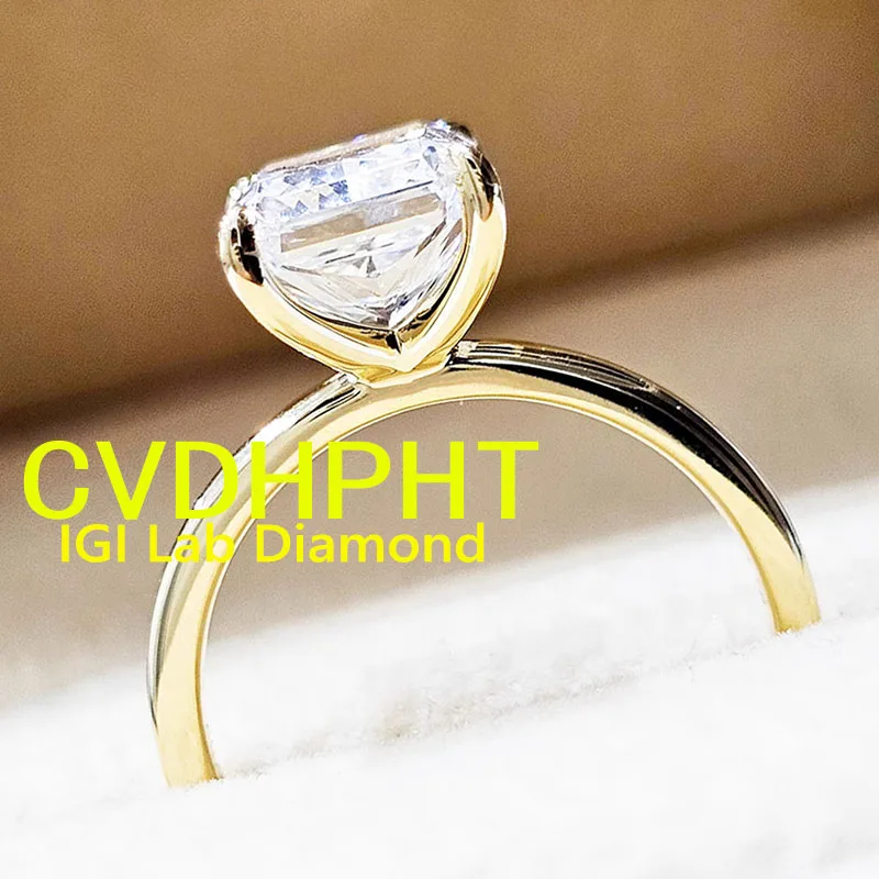 1 2 3 4 قيراط 14K خاتم الذهب الأصفر مختبر تزايد خاتم الماس IGI شكل مشع D VS1 خاتم الزواج خاتم الخطوبة