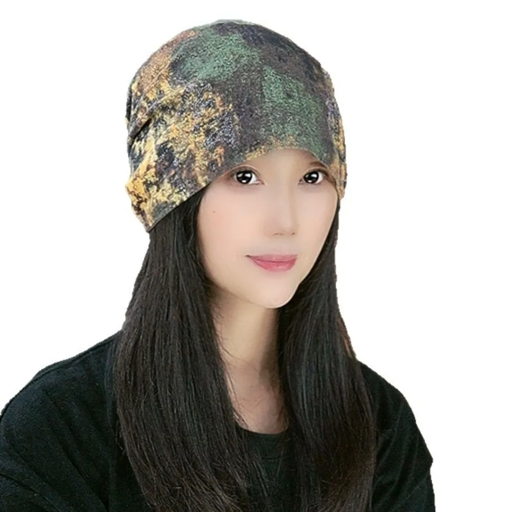 Casual Oil Painting Style Beanie Cap Windproof Cover Head Cap Keep Warm Double-sided Ear Protection Hat for Women