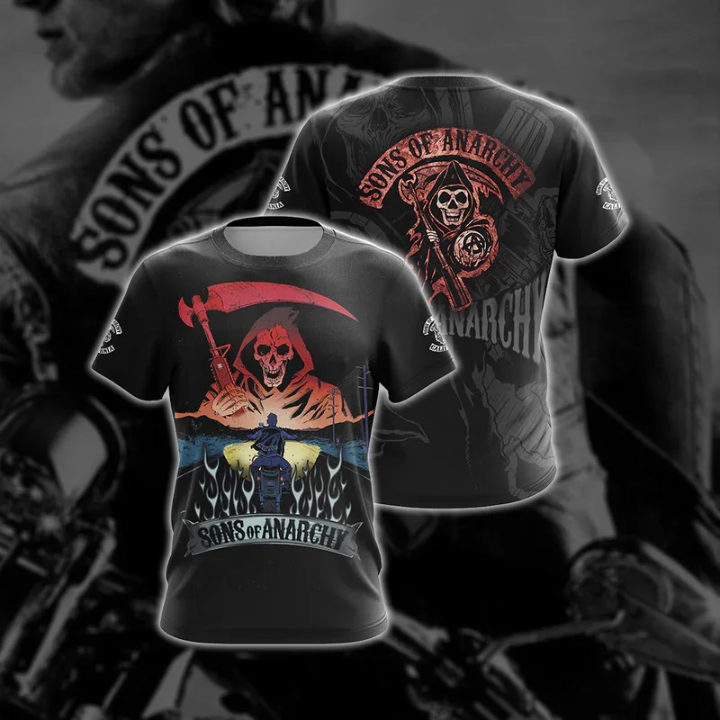 Vintage Sons of Anarchy T-Shirts 3D Fake Motorcycle Jacket Print Men Women Short Sleeve O-Neck Tee Oversized Streetwear Y2k Tops