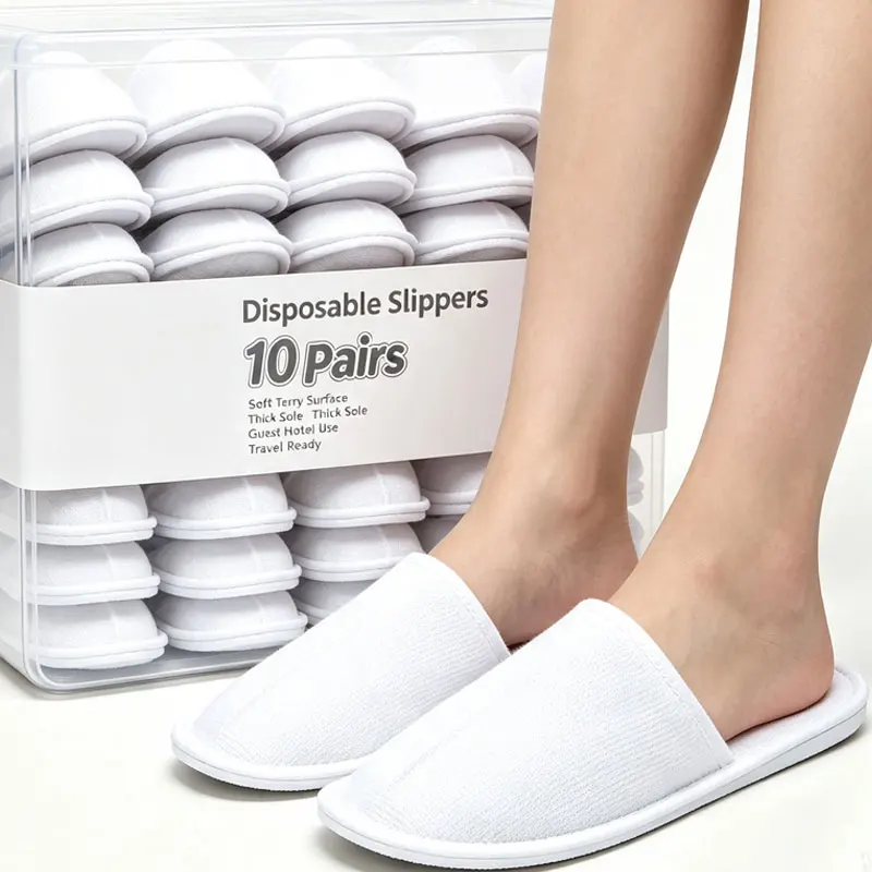 Disposable Slippers White Non Slip Unisex Hotel Spa Travel Slippers Lightweight Eco Friendly Comfortable Soft Slipper Women Men